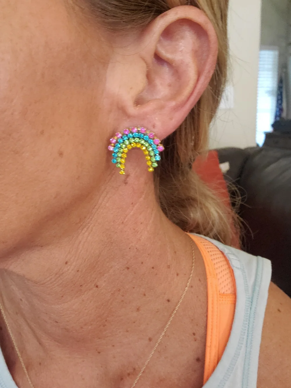 Beaded & Rhinestone Statement Earring Set Turquoise, Silver, Multicolor Set Of 5